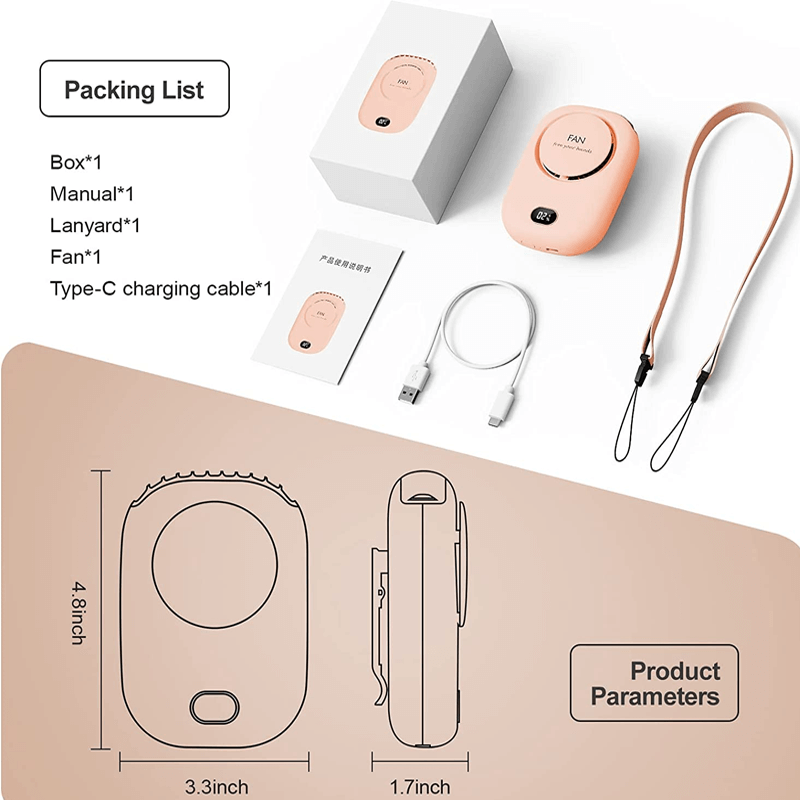 Portabel Hängande Minihalsfläkt 2000mAh