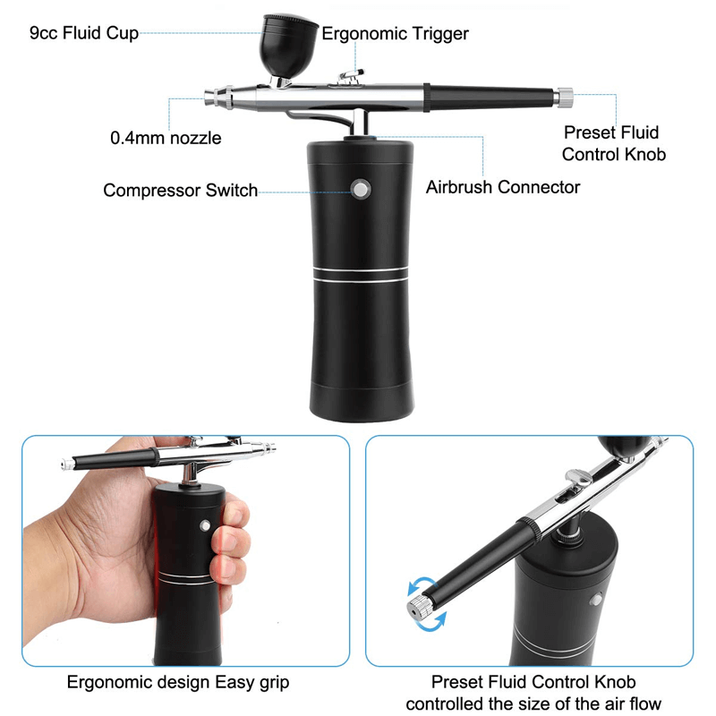 Schnurlose Airbrush mit Double Action Spritzpistole