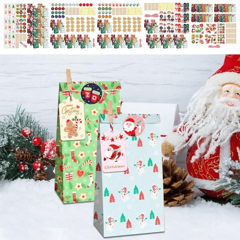 24x Flerfärgade Julklappspåsar - Färdiga Presentpåsar